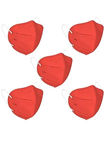 Guruji N95 Mask Red Color Pack of 5 pcs Washable and Reusable N95 Masks without Valve, Comfortable Stylish N95 5 Layer Red Color 5 Pieces with Melt blown Combo Pack for Men and Women