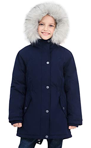 SOLOCOTE Girls Winter Coats Heavyweight Medium Length Warm Jacket With Removable Fur Collar Hooded 3-14Y