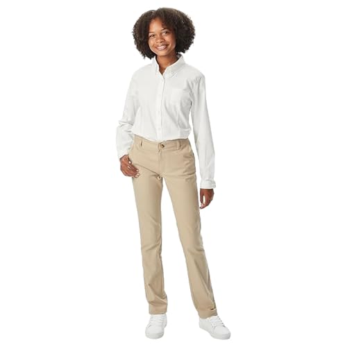 French Toast Women's Teen and Young Women's Straight Fit Stretch Twill Pant, Khaki, 12