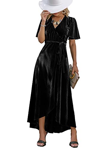 Image of BerryGo Women's Velvet V Neck Wrap Semi Formal Dress Cocktail Party Maxi Dress for Wedding Guest