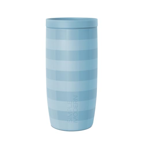 Image of Simple Modern Voyager Signature | 16oz Travel Coffee Mug Tumbler with 360 Lid | Gifts for Women Men | Ceramic-Lined Insulated Stainless Steel Cold Brew Iced Coffee Cup | Blue Jay Gingham