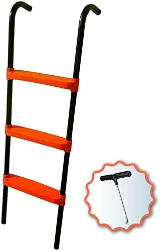 N1Fit Trampoline Ladder - 3 Step Wide Universal Trampoline Ladder for Kids - Trampoline Accessories - Powder Coated & UV Treated Trampoline Steps for All Weather Exposure - Sturdy & Safe Design