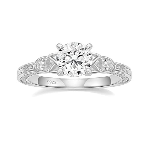 POMODA 1.5 CT Moissanite Engagement Rings for Women D Color VVS1 Clarity 925 Sterling Silver Vintage Moissanite Round Cut Celtic Promise Wedding Band Rings Size 6
