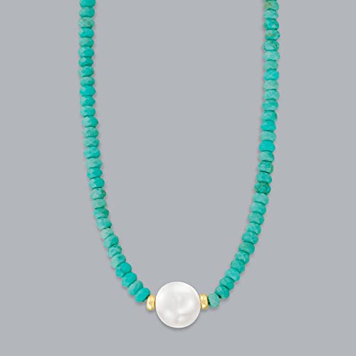 Ross-Simons 11.5-12.5mm Cultured Pearl and 4-5mm Turquoise Bead Necklace With 14kt Yellow Gold3