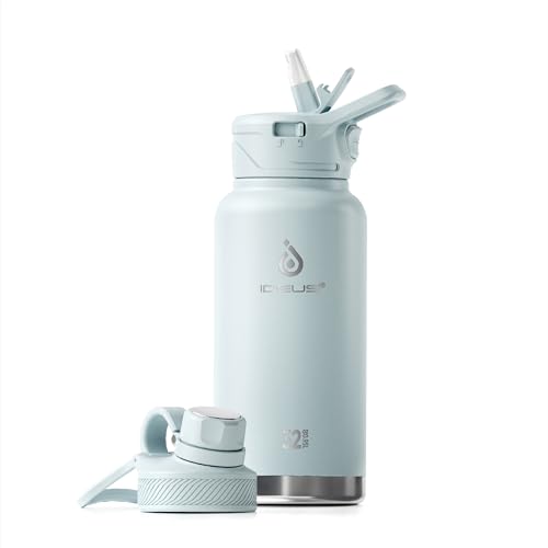 Ideus Vakuumisolierte Wasserflasche, 950 ml Edelstahl Doppelwand Flasche Metall Sport Kantine mit auslaufsicherem Schraubverschluss – Ansicht 1