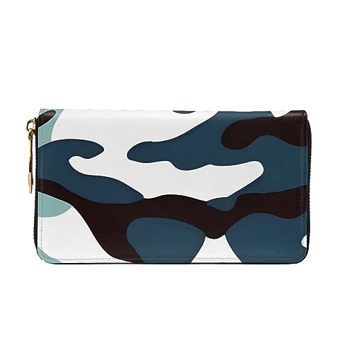 Marine camouflage Women's Wallet Long Zip Around, Premium Vegan Leather Wallet with 12 Card Holders, Large Capacity,Gift Ready Packaging2