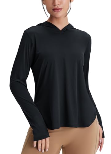 La Mejor Recopilación de Ropa de Pesca para Mujer los 5 mejores. 50 Emlovm - Camisas de protección solar UV para mujer con capucha UPF 50+ de manga larga ligera SPF para senderismo y pesca, Negro -, Small