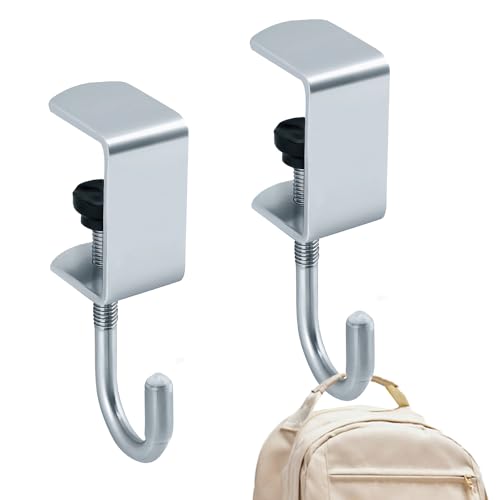 SpetngSake 2 Stück Taschenhaken für Tisch Verstellbare,Handtaschenhalter für Tisch Eisen,Silberner Eisen-Tischhaken,Geeignet für Schulbänke, Bürotische, Schlafzimmertische, Esstische
