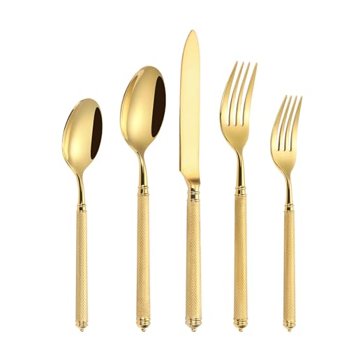 Luxury gold flatware set stainless steel cutlery set for 18 luxury tableware set mirror polished eating utensils sets dishwasher safe gift box packaging (90pcs, gold)
