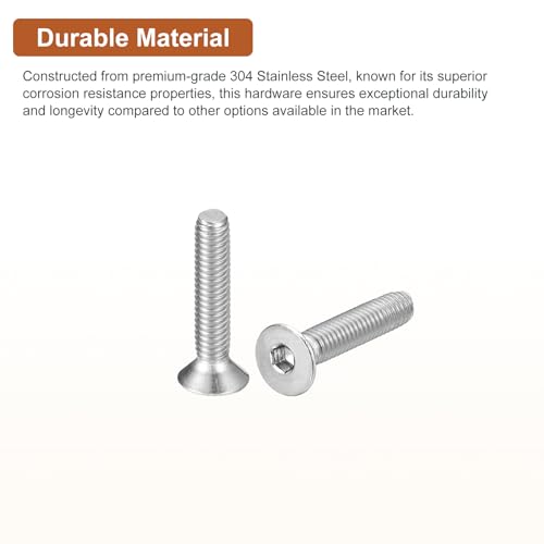 Image of DTGN M4-0.7 x 20mm Flat Head Socket Cap Screws, 100 Pack 304 Stainless Steel Hex Socket Flat Head Screws, Full Thread, Countersunk Bolts