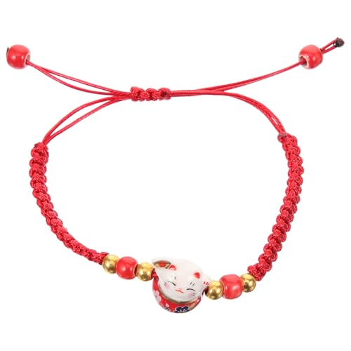 Yardwe Pulsera de Gato para Mujer con Diseño Pintado Cuerda Trenzada Artesanal Roja Amuleto de Buena Suerte y Prosperidad Accesorio Duradero y Original