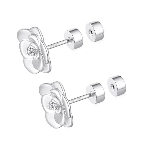 CEROUNO Flat Back Stud Earrings - 925 Sterling Silver Post Flatback Earrings Gold Silver Cubic Zirconia Earrings Studs for Women