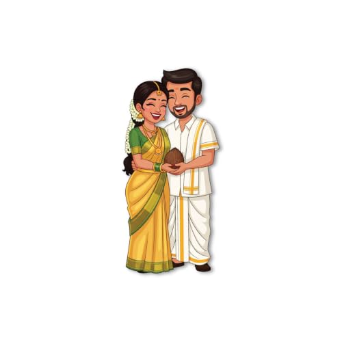 Image of Bhai Please South Indian Couple Theme Wooden Fridge Magnet - Couple Gift