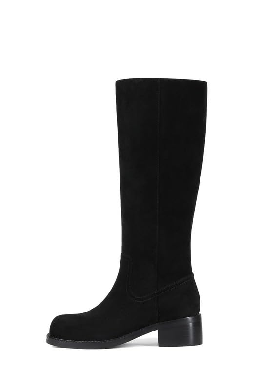 Image of ZJA Knee High Boots Square Toe Boots Low Heel Flat Long Boots for Women Dress Chunky Comfortable Tall Boots