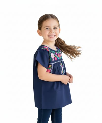 Image of unik Girls Cotton Embroidered Floral Blouse for Birthdays, Cultural Events, Cinco De Mayo