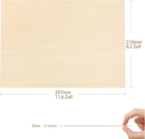 Tocome 20 Stück A4 Linde Sperrholzplatte 297 x 210 x 3mm Sperrholz Laserfähig 3mm Laser Holz Lindensperrholz 3mm Basswood Plywood