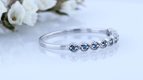 Dazzlingrock Collection 0.20 Cttw Round Blue Diamond 9 Stone Minimalist Stackable Wedding Ring for Women in 925 Sterling Silver4