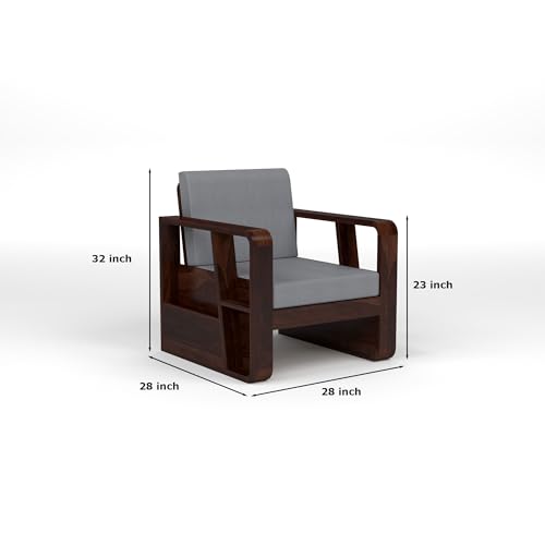 Image of Sheesham Wooden 5 Seater Sofa for Living Room | Solid Wood Sofa with Side Newspaper Holder | Rosewood Sofa Set for Home & Office | Lounge (Walnut Finish, 3+1+1 Seater)