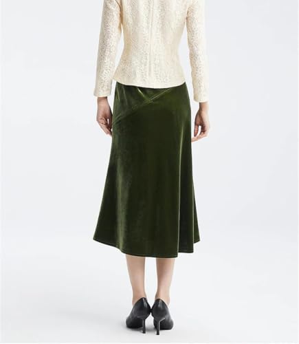 Women's Silk Fleece Midi Skirt Solid Slim Fit A-Line Dress for Business Casual Wear3