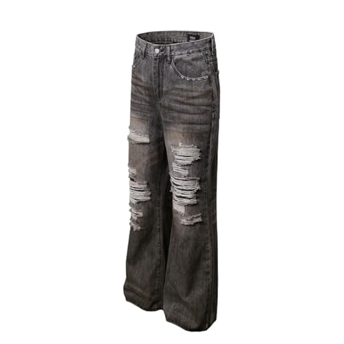 Men’s Ripped Washed Distressed Jeans, Scratch Design, High Street Loose Straight Flare Denim Pants3