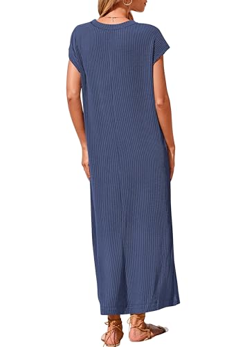 Image of KIRUNDO Womens Summer Ribbed Knit Short Sleeve Maxi Dress
