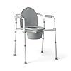 Medline 3 in 1 Steel Bedside Commode Standard Seat Sturdy Folding Frame 75 QT Bucket 350 lb Weight Capacity Clip on Seat Easy Cleaning Tool Free Assembly Gray