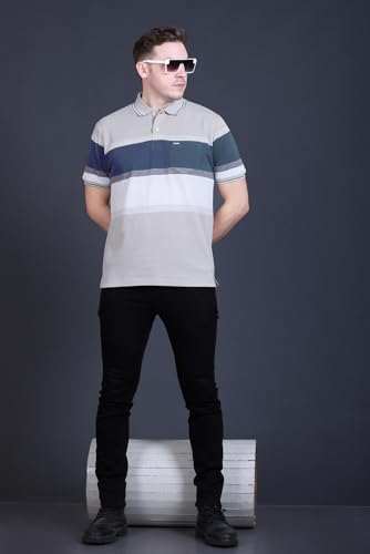 Image of GODFREY Striped Tshirt Shirts Men Cotton Polo T Shirt for Man with Pocket - Regular Fit Half Sleeve Collar T Shirts for Men