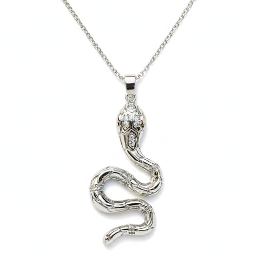 Collier pendentif serpent cobra laiton plaqué argent avec chaîne 45cm