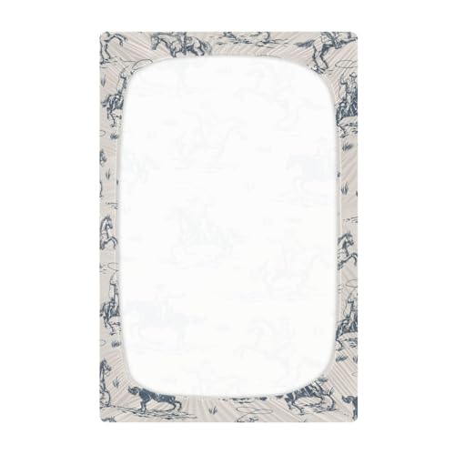 Image of Cowboys Horse Western Crib Sheets Soft Breathable Fitted Baby Crib Sheets Mattress Cover for Girl Boys, 52 inch x 28 inch x 9 inch