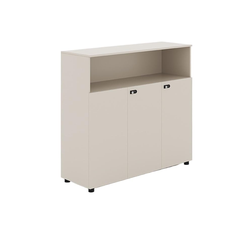 MYUYEE Gray And White 3-Door File Cabinet With Lock - Low Wooden Office Sto With Partit For Nized Data And Document Ment