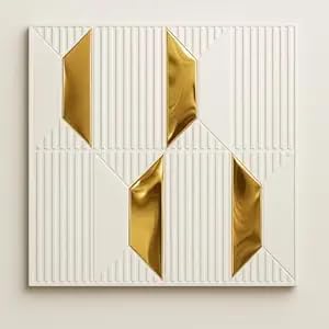 Image of Acrylonitrile Butadiene Styrene (ABS) 3D White Pyramid PVC Wall Panels For Home, Living Room, Cafes (50X50 Cm) (Cover Area 2.7 Feet) (Gold Acrylic) (Acylic Gold Square Mirror White Pyramid)