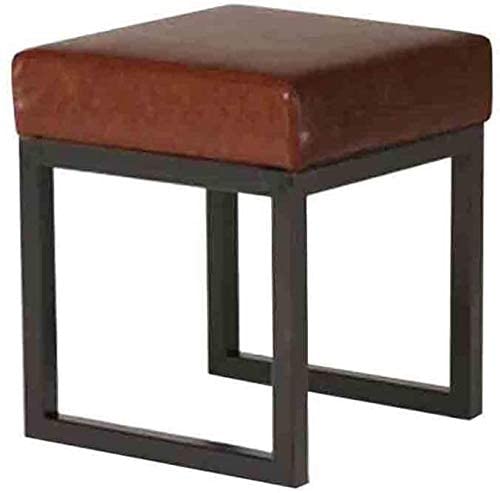 INDIAN DECOR 38037 Classic Vanity Seat,Square Iron Faux Leather Stool Shoe Changer Stool Sofa Stool Footrest Simple Fashion Stool Clothing Stool (Color: Black Frame and Brown Cushion)-image-48