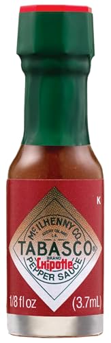 Image of TABASCO Brand Chipotle Pepper Sauce, Medium Hot Sauce, Mini Glass Bottles, Chipotle Peppers, Smoky & Smooth, Great for Travel, Gifts, Meat & More, 1 /8 Oz Mini Bottles (Pack of 144)