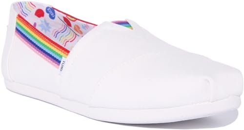 Image of TOMS Women's Alpargata 3.0 Espadrille, White Canvas /Rainbow Webbing,7