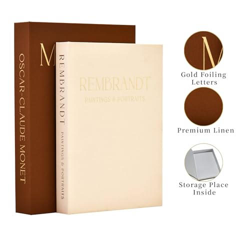 Set of 2 Linen Boxes Decorative Book for Home Decor Aesthetic Fake Books for Modern Home Decoration Storage Box(Brown-Beige)