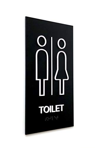Kubik Letters Unisex Toilet Sign for Business with UK Standard Braille Cell, Modern Door Sign for All Gender Restroom with 3M Double Sided Tape