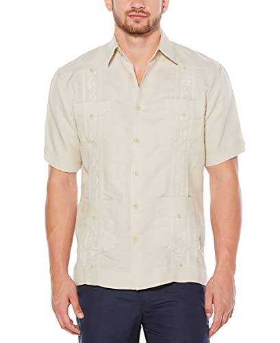 Cubavera Four-Pocket Mini Pintuck Embroidered Short Sleeve Guayabera Shirt Camisa, Lino Natural, L para Hombre