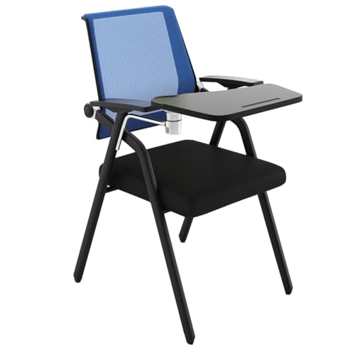 Folding Chair with Desk Attached Adults Stackable Conference Room Chairs Foldable Computer Desk Chair with Tablet Arm Writing Board Mesh Guest Reception Chair for Meeting, Training