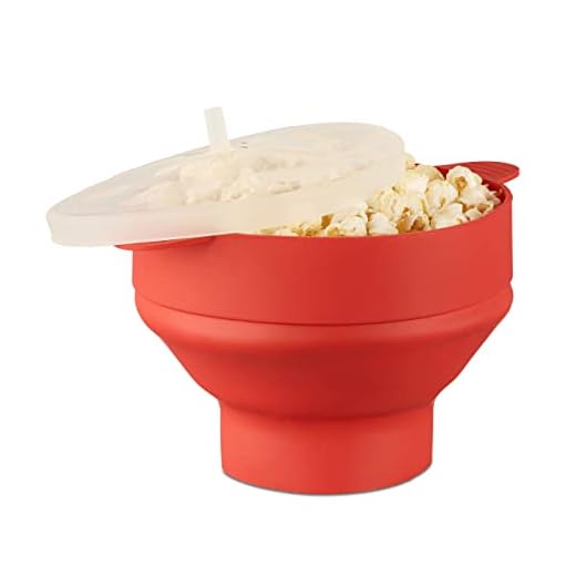 Relaxdays Popcorn Maker Silikon für die Mikrowelle, zusammenfaltbarer Popcorn Popper, Zubereitung ohne Öl, BPA-frei, rot, 25.5 x 25.5 x 14.5 cm