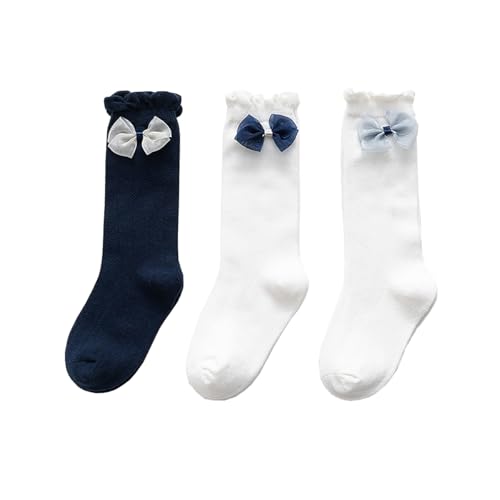 3 Pairs Kid Girls Ruffle Princess Socks Casual Comfy Crew Bow Socks Cute Lightweight Frilly Dress Socks