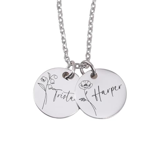 Personalized flower Birth Month Necklace, Custom Name & Flower Engraving, Mother's Day gift for Mom, Nana, Mimi, Grandma, kids names