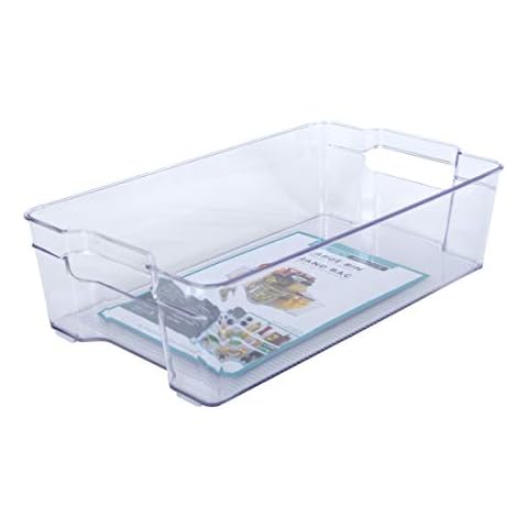 Kitchen Spaces KSL12-AMZ Large Bin Food Storage Organizer for Fridge and Pantry, 14.1" x 8.4" x 3.9", Clear Cover