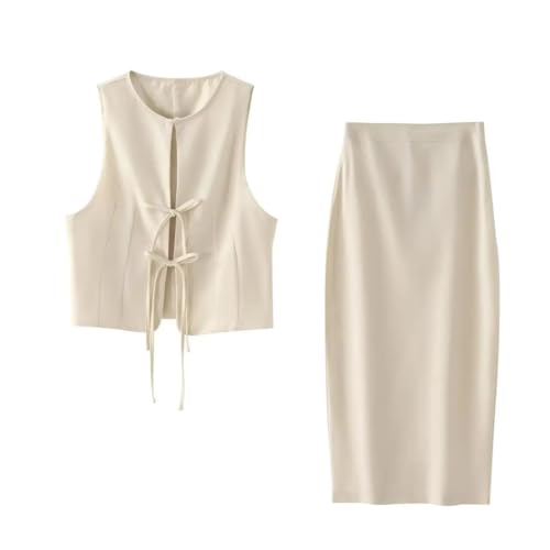 Ensemble 2 pièces femme avec jupe midi taille haute et débardeur col rond à lacets