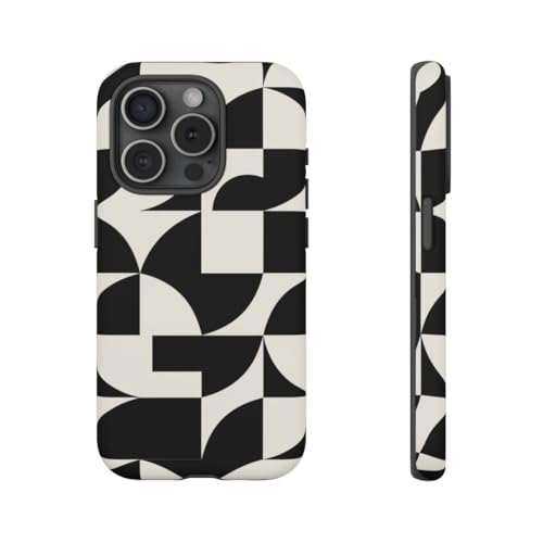 Coque iPhone 15 Pro rigide mate avec motif abstrait géométrique noir et blanc anti-rayures