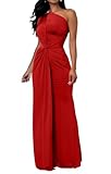 Memoriesea Women's Elegant Sleeveless One Shoulder Bodycon Evening Cocktail Maxi Dress Red