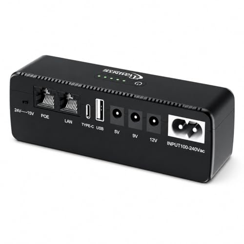 CHINTE Mini UPS 10400mAh Battery Backup for Router and Modem Uninterruptible Power Supply with PoE 15V/24V DC 5V/9V/12V USB-C for Security Camera LED Light Phone