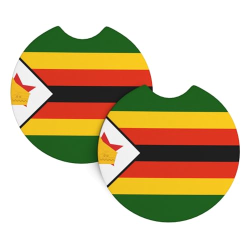 Whjwxc Lot de 2 sous-verres de voiture motif drapeau du Zimbabwe – Porte-gobelets pour homme et femme – Accessoires de voiture – Convient à tous les porte-gobelets standard
