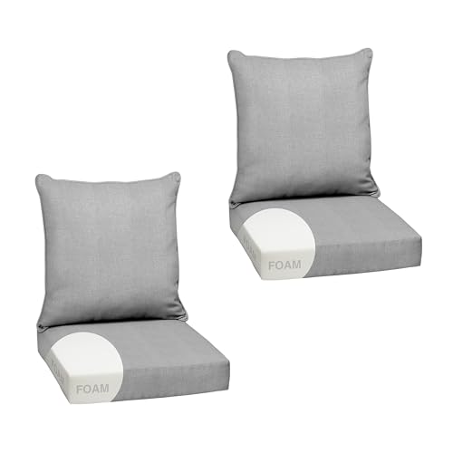 Image of Arden Olefin Outdoor Foam Deep Seat Cushion Set, 2-Pack, 24x24, Premium High-Density Foam, Never Flattens, Weather-Proof for Patio Chair Sofa Couch, Paloma Woven Texture