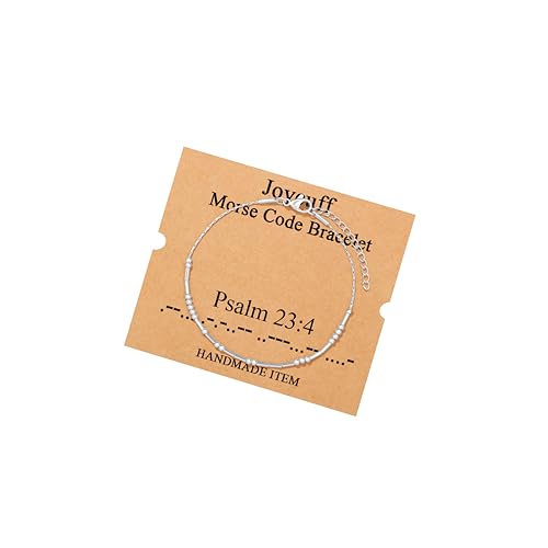 Image of JoycuFF Inspirational Morse Code Bracelets for Women Silver Beads Jewelry Encouragement Mantra Gifts for Her