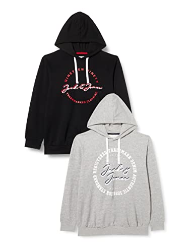 JACK&JONES PLUS Herren Jjstamp Sweat Hood 2pk Pls Mp Kapuzenpullover, Light Grey Melange/Pack:lgm+black, 5XL Große Größen EU Cover